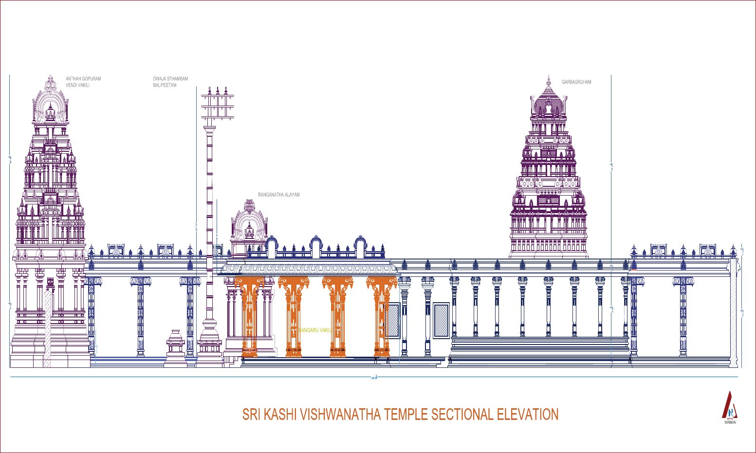 Temple sectional elevation drawing