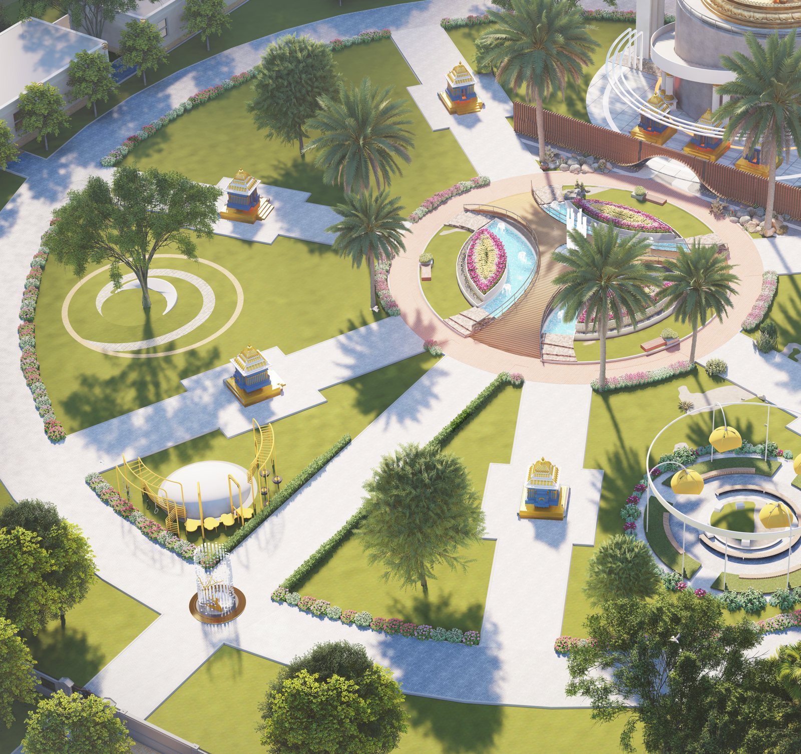 Parikrama gardens and fountains render